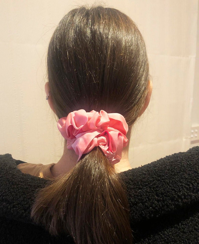 Hand Painted Silk Scrunchies Pink Green