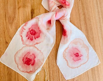 Peach Flowers - Hand Painted Silk Scarf