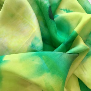 Green Flowers - Hand Painted Silk Scarf