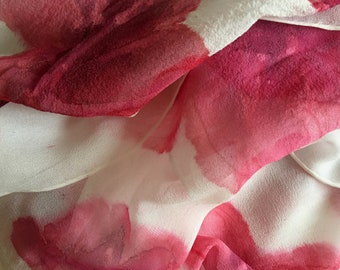 Pink Flowers - Hand-Painted Silk Chiffon Scarf