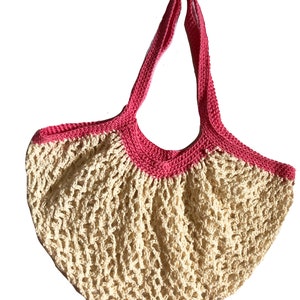 Cream and Pink Crochet Shopping Bag image 1