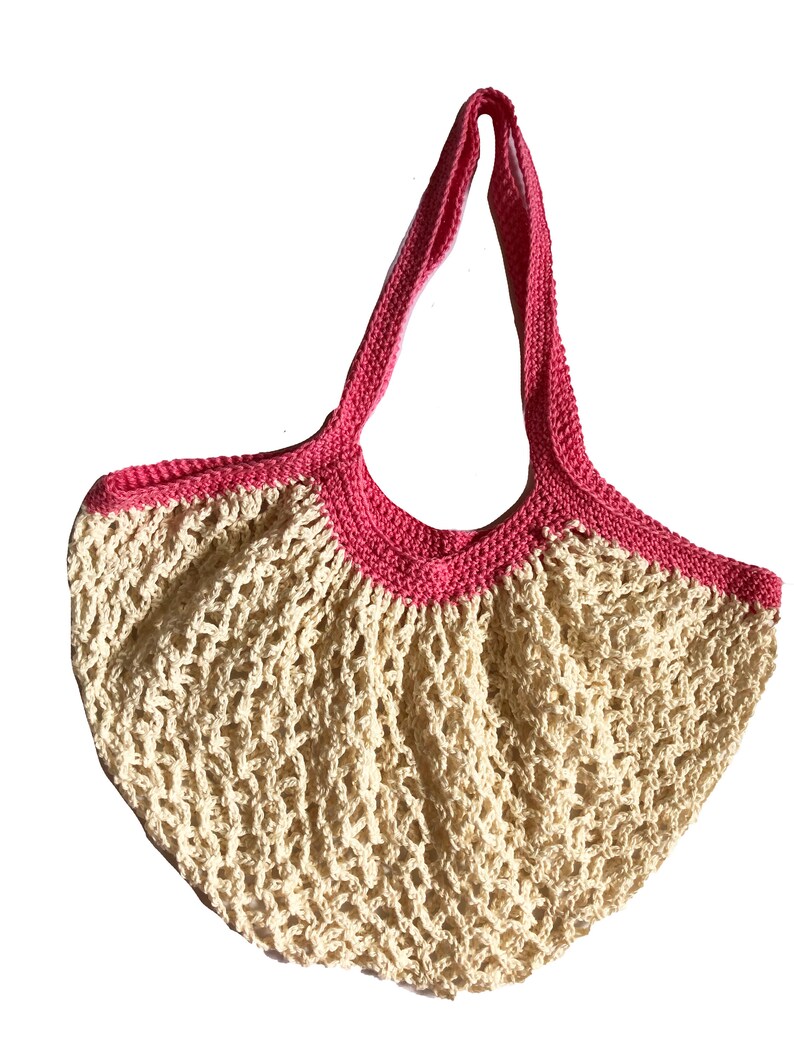 Cream and Pink Crochet Shopping Bag image 1