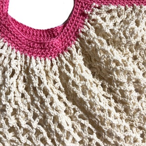 Cream and Pink Crochet Shopping Bag image 3
