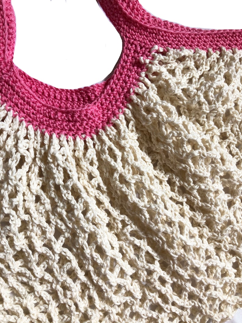 Cream and Pink Crochet Shopping Bag image 3