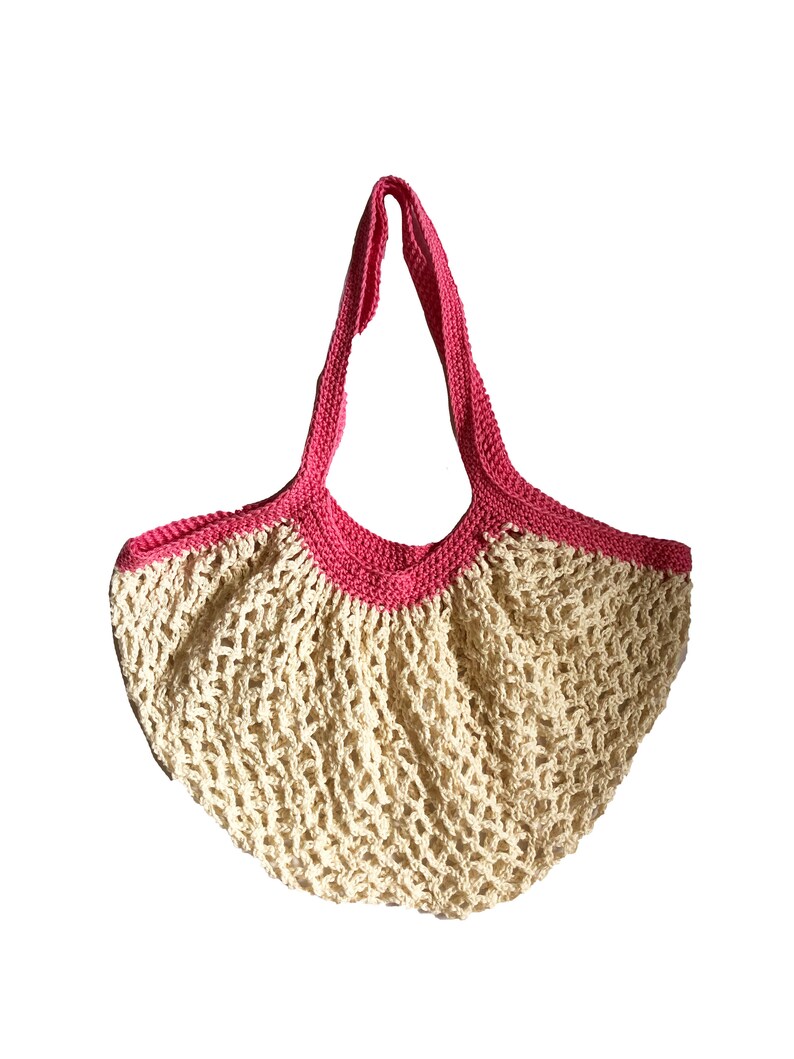 Cream and Pink Crochet Shopping Bag image 5