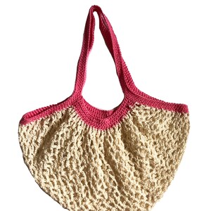 Cream and Pink Crochet Shopping Bag image 6