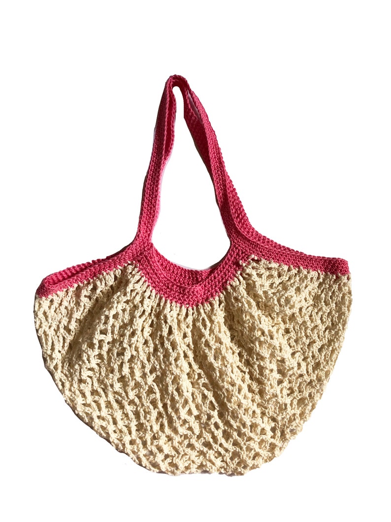 Cream and Pink Crochet Shopping Bag image 6