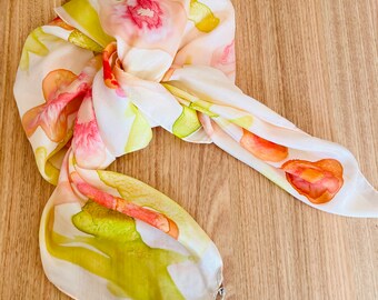 Tropical Flowers - Hand Painted Silk Satin Scarf