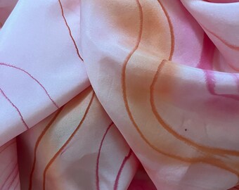 Pink Waves - Hand-Painted Silk Scarf