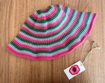 Crochet Hat - Pink Green and Lilac Stripe