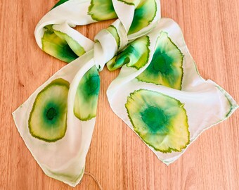 Green Flowers - Hand Painted Silk Scarf
