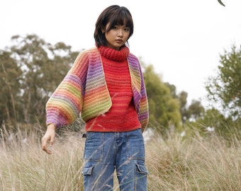 Rainbow Crochet Wool Cardigan