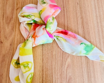 Tropical Flowers - Hand Painted Silk Satin Scarf