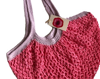 Purple and Pink Crochet Shopping Bag