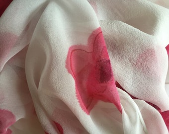 Pink Flowers - Hand-Painted Silk Chiffon Scarf