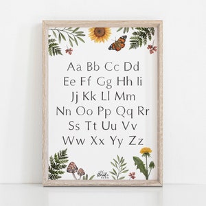 Nature Alphabet Art Printable, Alphabet Poster, Nursery Downloadable, Nature ABC, Educational, Homeschooling