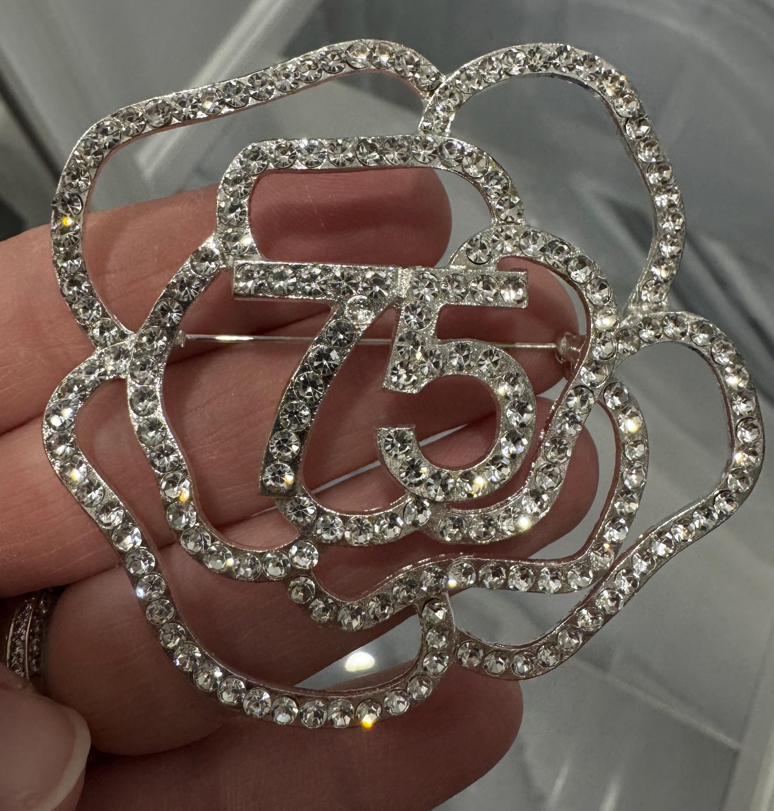 Stunning Large 3” Rhinestone Brooch Pin Number 75 75th Milestone ...