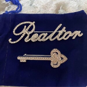 Realtor Goddess Rhinestone Brooch – Silver Tone – 2 Inch Professional Pin