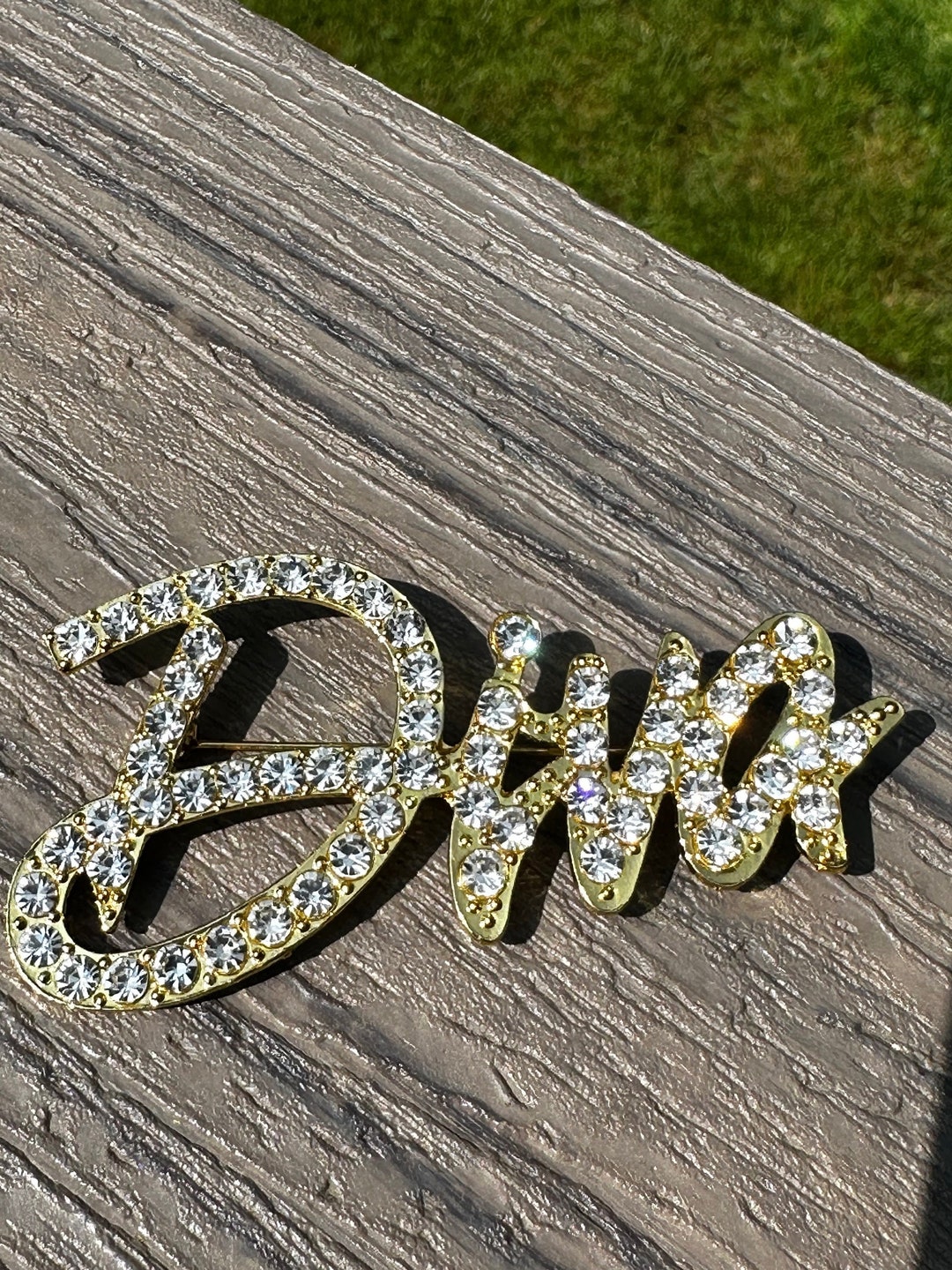 Script Brooch Custom Script Diva Rhinestone Brooch Pin New With Velvet Pouch 3” GOLD ...