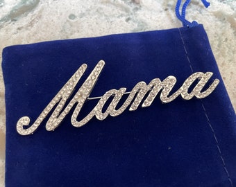 Script Rhinestone Mama 3.5" silver rhinestone brooch pin jewelry gift Christmas mom mother birthday