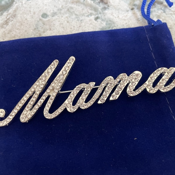 Script Rhinestone Mama 3.5" silver rhinestone brooch pin jewelry gift Christmas mom mother birthday