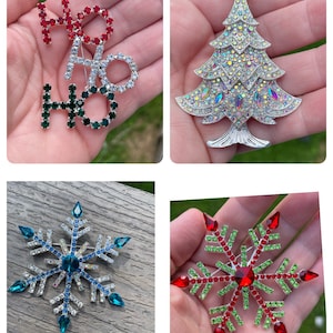 Large Snowflake Brooch Red and Green Rhinestones - Winter Wonderland ...