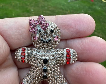 Sparkling 2x2 Gingerbread Girl Rhinestone Brooch - Festive Christmas Jewelry Gift