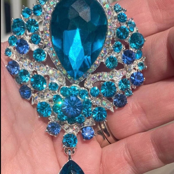 Turquoise aqua teal blue silver beach wedding brooch pin lapel jewelry gift birthday Christmas