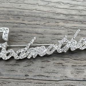 Custom Script Rhinestone Brooch Pin Godmother New Jewelry With Velvet Pouch