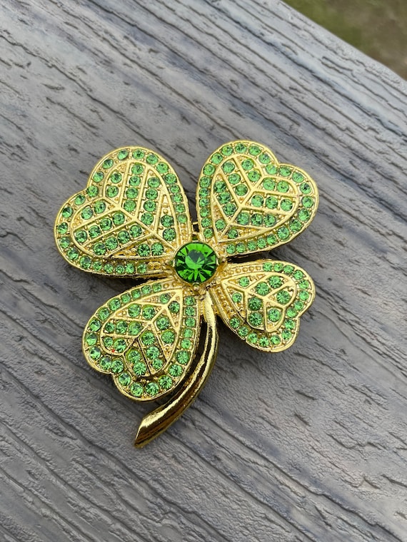 4 Stück Vierblättriges Kleeblatt Brosche, Grüne Strass Brosche, Kristall Brosche, Weihnachtsbrosche, Brosche Symbol Des Glücks, Für Frauen, Mädchen