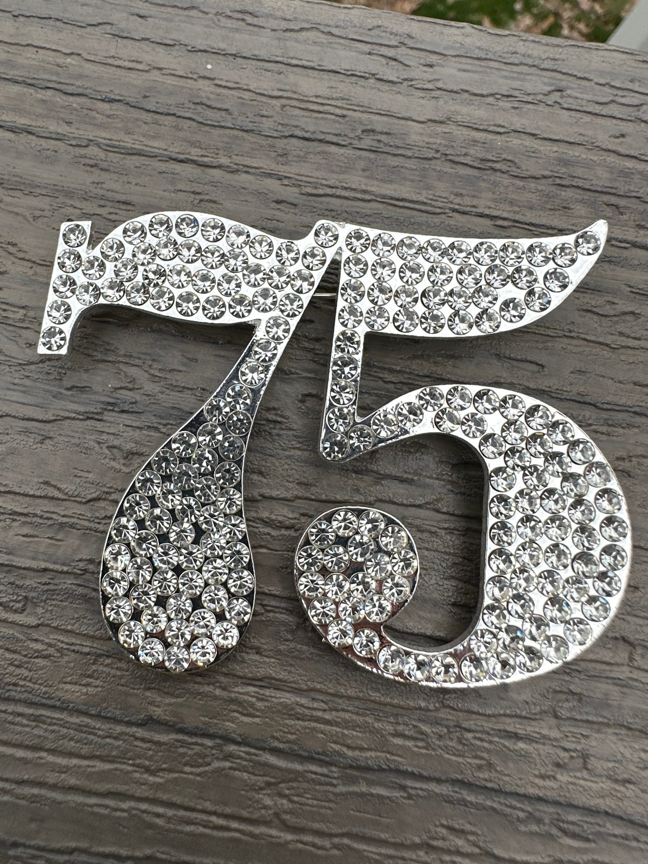 Stunning Large 3” Rhinestone Brooch Pin Number 75 75th