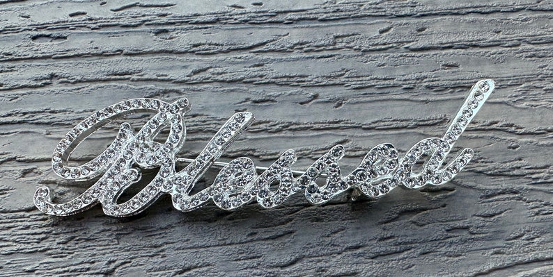Script Brooch Custom Script Silver Blessed Rhinestone Brooch Pin NEW Jewelry 3” - Etsy