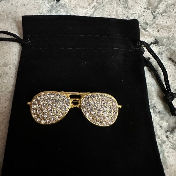 Sunglasses vacation vibes brooch NEW rhinestone pin gold plated silver stones