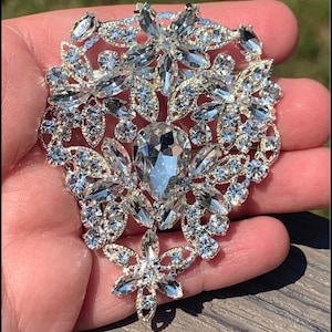 Clear silver rhinestone brooch beach summer wedding 3 x 2.2&quot; Pin Jewelry Gift Birthday Christmas