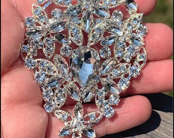 Clear silver rhinestone brooch beach summer wedding 3 x 2.2&quot; Pin Jewelry Gift Birthday Christmas