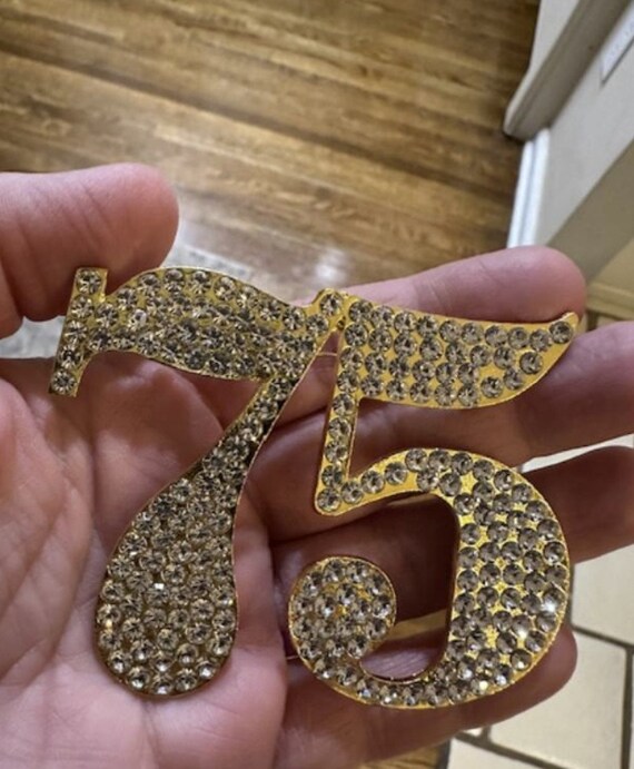 Stunning Large 3” Rhinestone Brooch Pin Number 75 75th