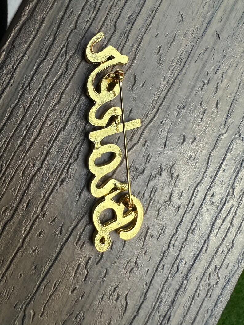 Script Brooch Custom Rhinestone GOLD Script Real Estate or Mortgage Broker Profession ...