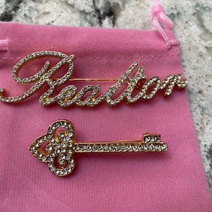 Realtor and key Rhinestone brooch set Custom GOLD plated script Profession Bundle two pins New
