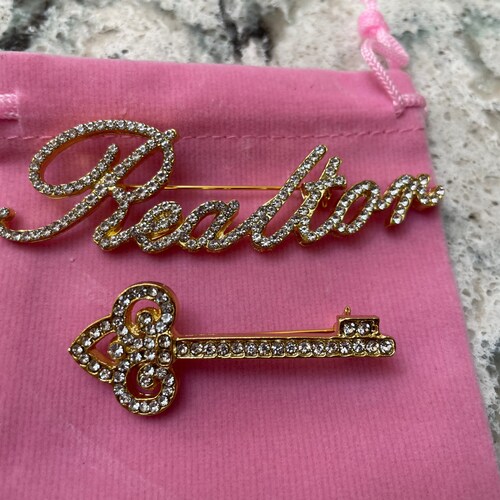 Custom Script Profession Bundle Two Pins Rhinestone Realtor Etsy