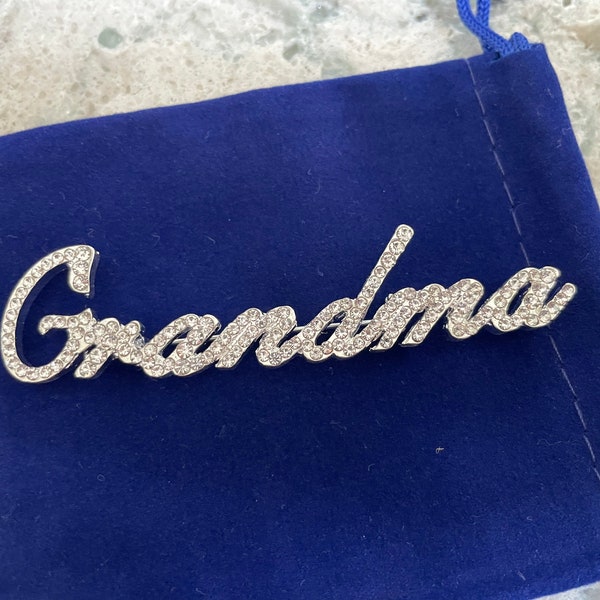 script Grandma Grandmother Christmas birthday holiday gift rhinestone jewelry brooch pin NEW