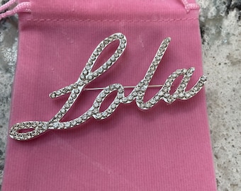 Custom script Filipino Grandma Lola rhinestone brooch Pin New Jewelry gift with velvet pouch