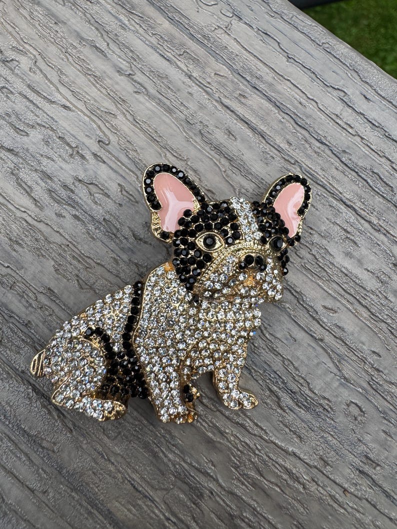 French Bulldog Rhinestone Brooch – Crystal Dog Pin, Sparkly Frenchie ...