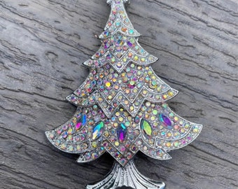 Klare schillernde Winter Urlaub Weihnachtsbaum Brosche - glitzernde Silber Strass Schmuck Geschenk 7,5 cm