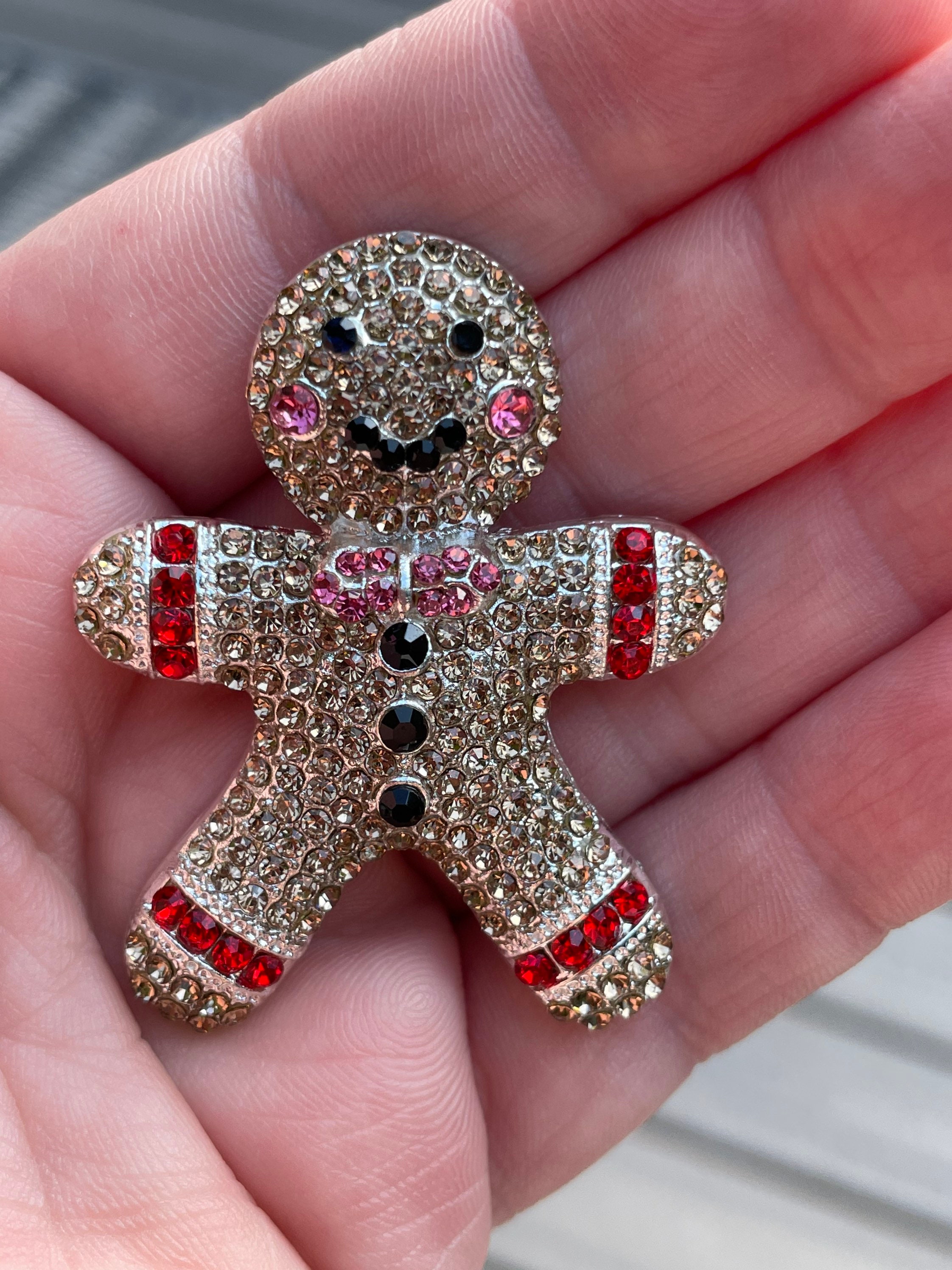 2x2 Gingerbread Man Boy Holiday Christmas Rhinestone Brooch Pin
