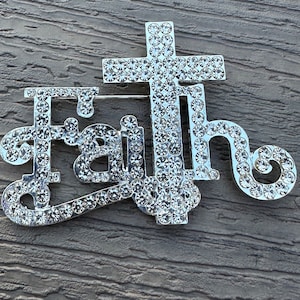 Custom Large Faith cross rhinestone silver pin brooch jewelry NEW