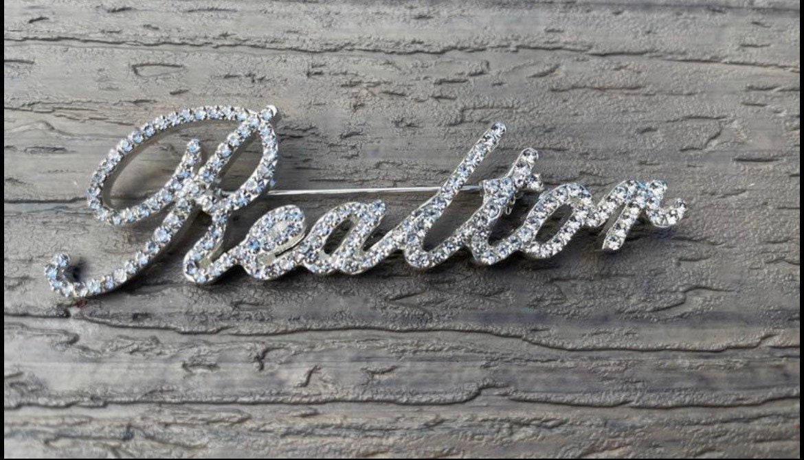 Custom Rhinestone script Realtor profession brooch 3.25" with velvet pouch NEW