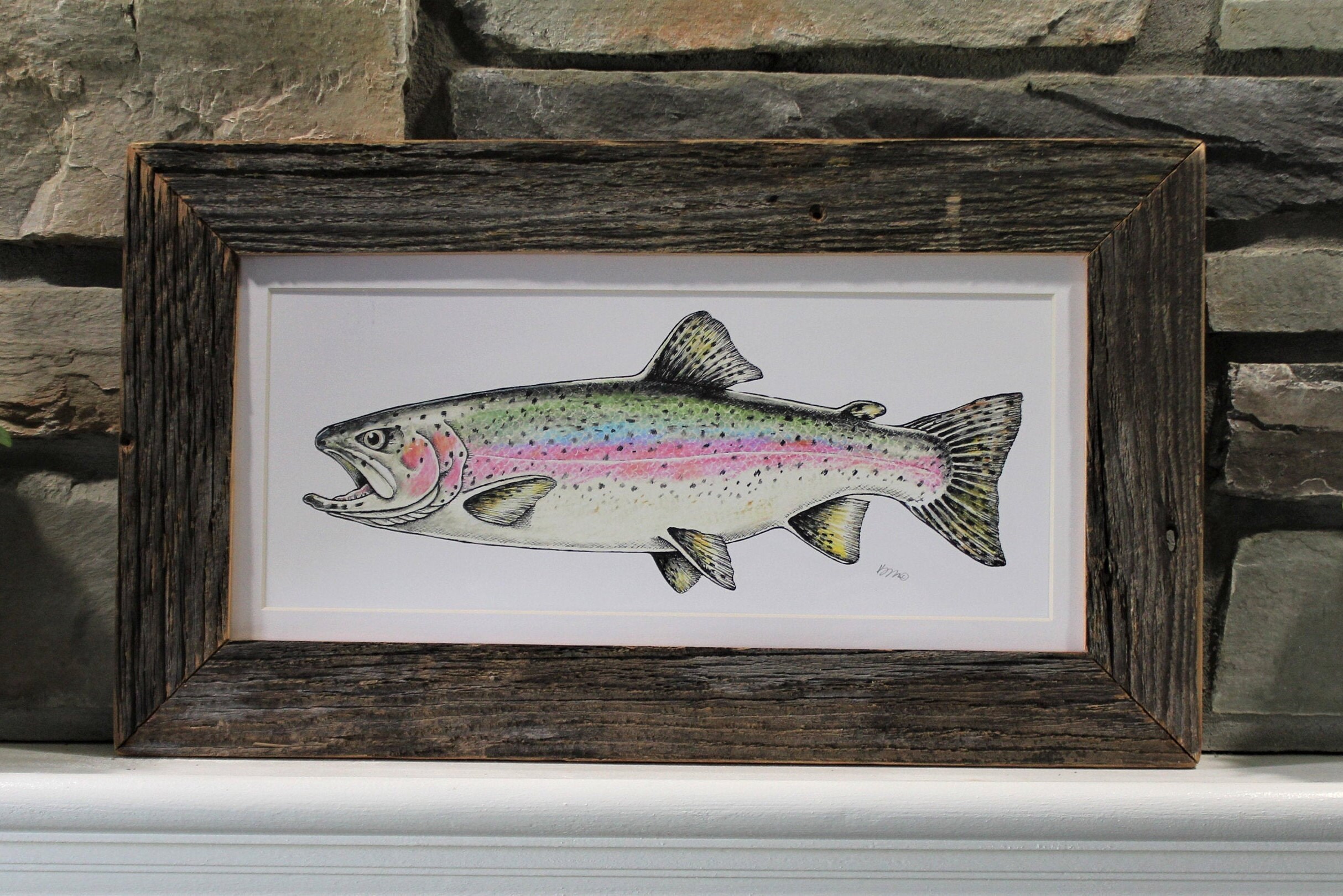 Art Print Fish Trout Rainbow Fly Fishing Nature Man Etsy