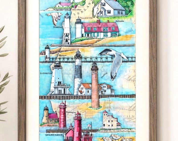 Sunset Coast Lighthouses, Art Print.