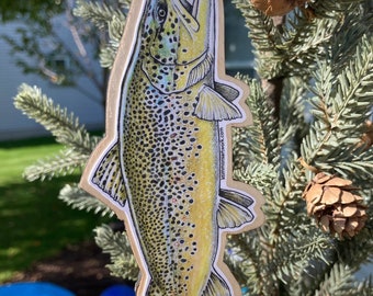 Ornament, Brown, Trout, Fish, Christmas, Tree, Michigan, Fisherman, Game, freshwater, Handmade, Fly