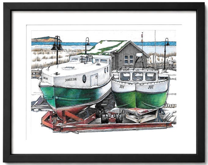 Fishtown Tugs, Winter, Art Print